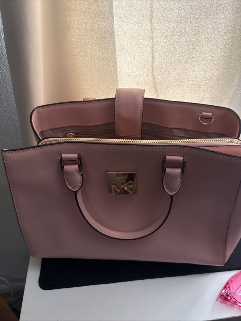 Michael Kors Blush Pink Leather Satchel with Gold Hardware
